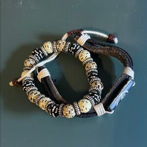 Boho Bracelet bundle leather wood Black Cream Beige Beaded bracelets